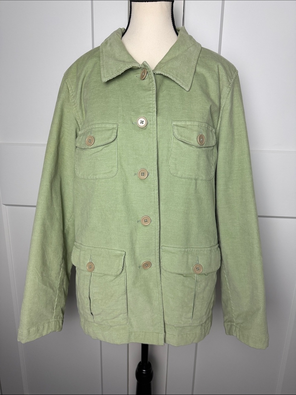 Vintage Denim & Co insulated corduroy sage green Utility Jacket puffer cotton